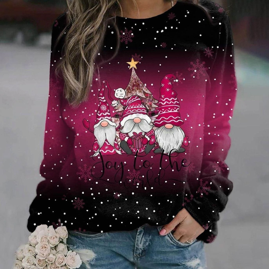 Inès | Pull de Noël Femme Col Rond Imprimé Festif Manches Longues