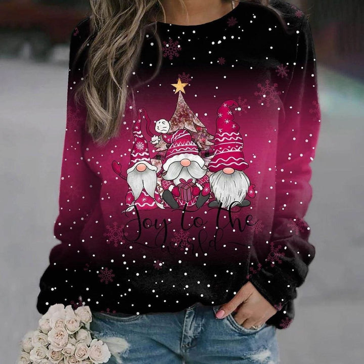 Inès | Pull de Noël Femme Col Rond Imprimé Festif Manches Longues