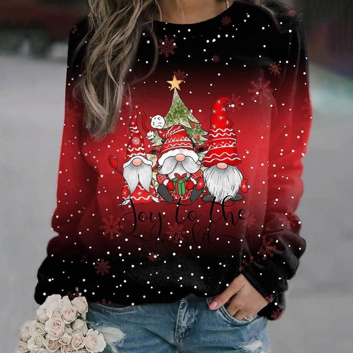 Inès | Pull de Noël Femme Col Rond Imprimé Festif Manches Longues