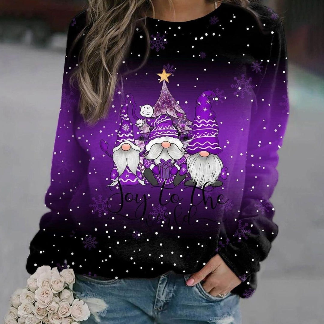 Inès | Pull de Noël Femme Col Rond Imprimé Festif Manches Longues