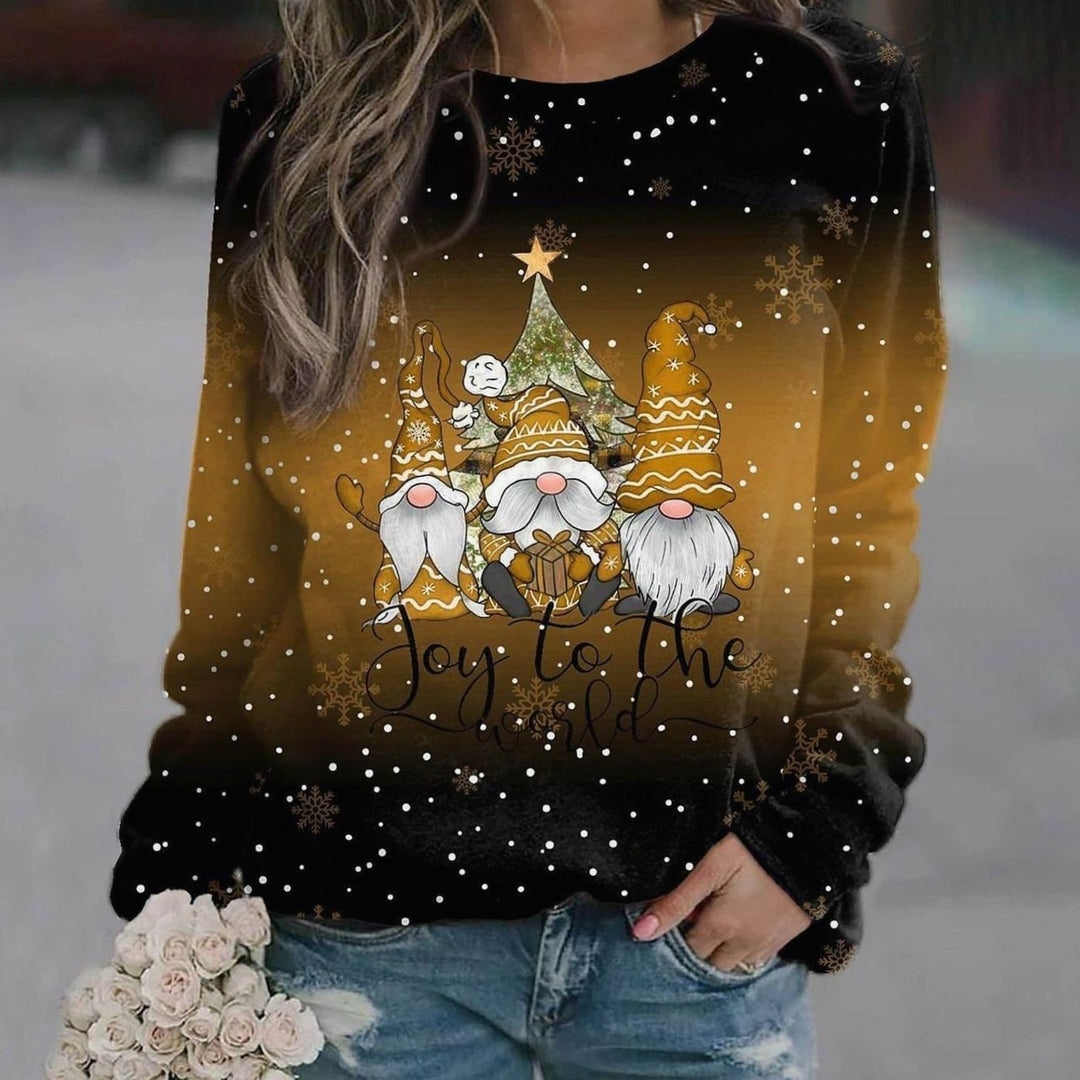 Inès | Pull de Noël Femme Col Rond Imprimé Festif Manches Longues