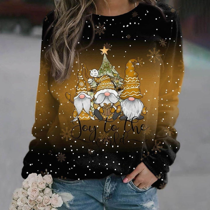 Inès | Pull de Noël Femme Col Rond Imprimé Festif Manches Longues