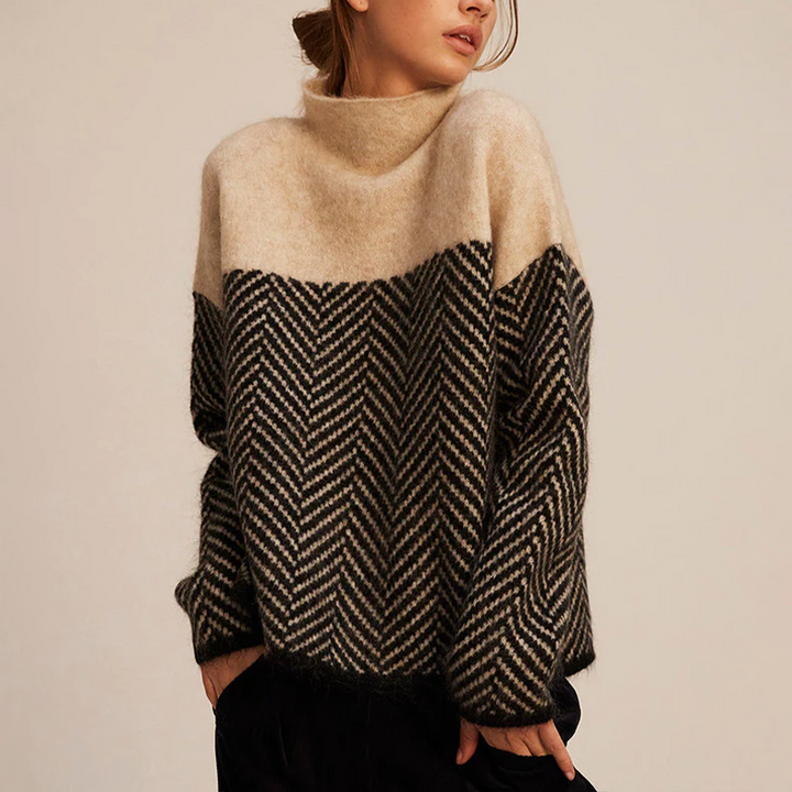 Jade | Pull Col Roulé Chevron Femme Oversize en Laine