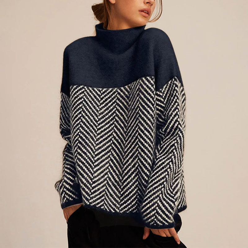 Jade | Pull Col Roulé Chevron Femme Oversize en Laine