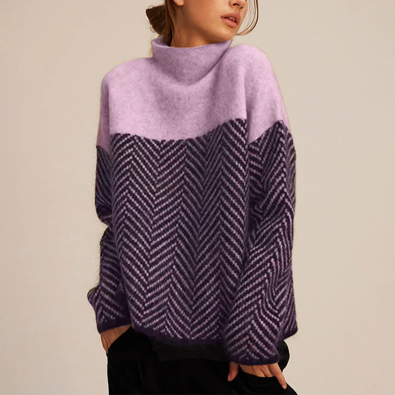 Jade | Pull Col Roulé Chevron Femme Oversize en Laine
