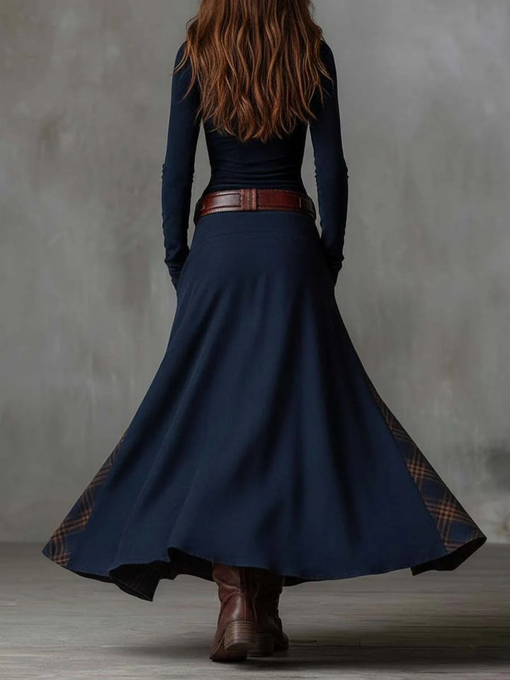 Jade | Robe Longue Automne Femme Patchwork à Boutons