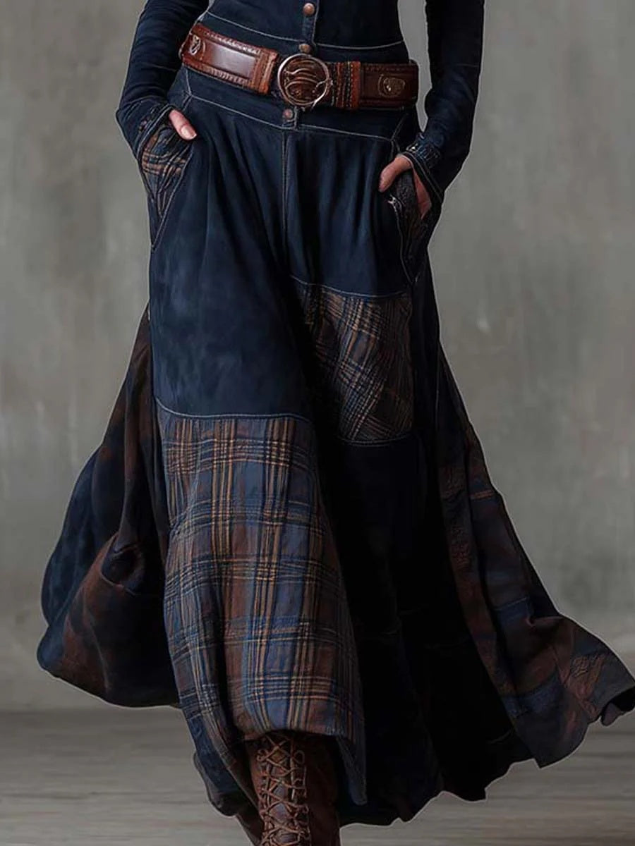 Jade | Robe Longue Automne Femme Patchwork à Boutons