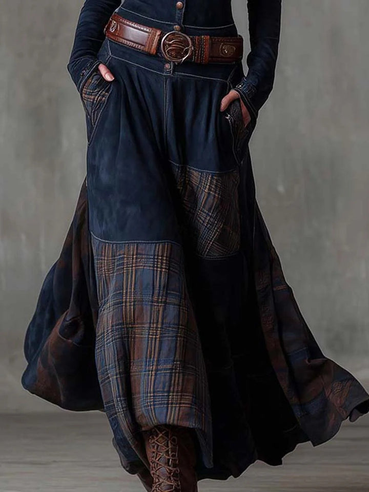 Jade | Robe Longue Automne Femme Patchwork à Boutons