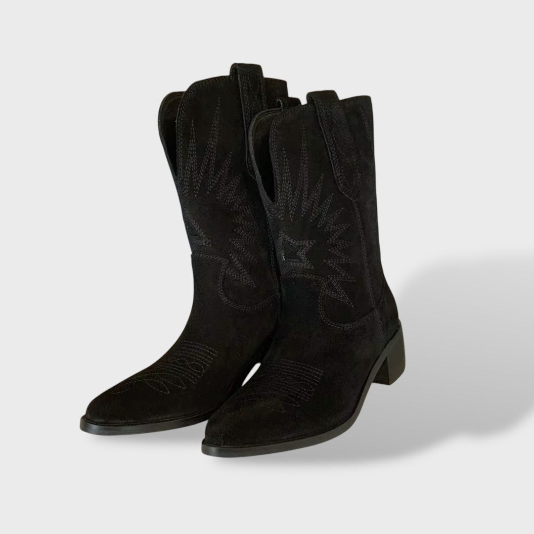 Joséphine | Bottines Femme Cuir Daim Brodées Talon Bloc
