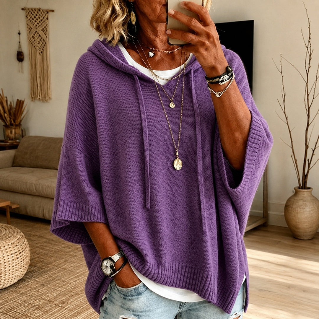 Joséphine | Pull Grosse Maille Poncho Femme à Capuche