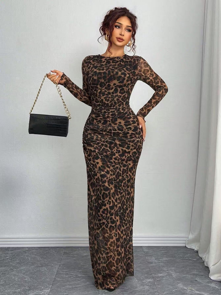 Joséphine | Robe Fourreau Longue de Soirée Femme Manches Longues Imprimée