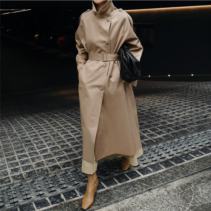Joséphine | Trench Long Femme Col Montant Ceinture