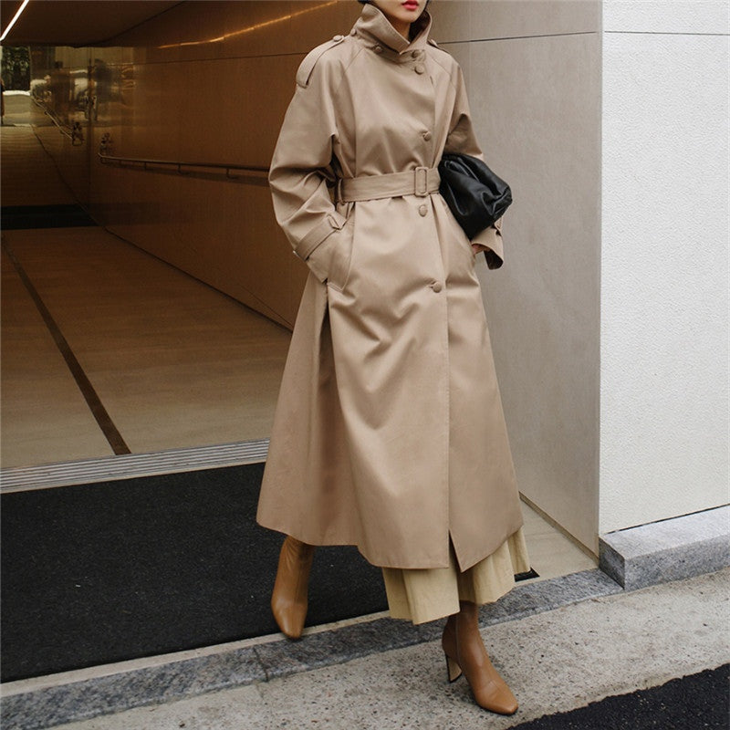 Joséphine | Trench Long Femme Col Montant Ceinture
