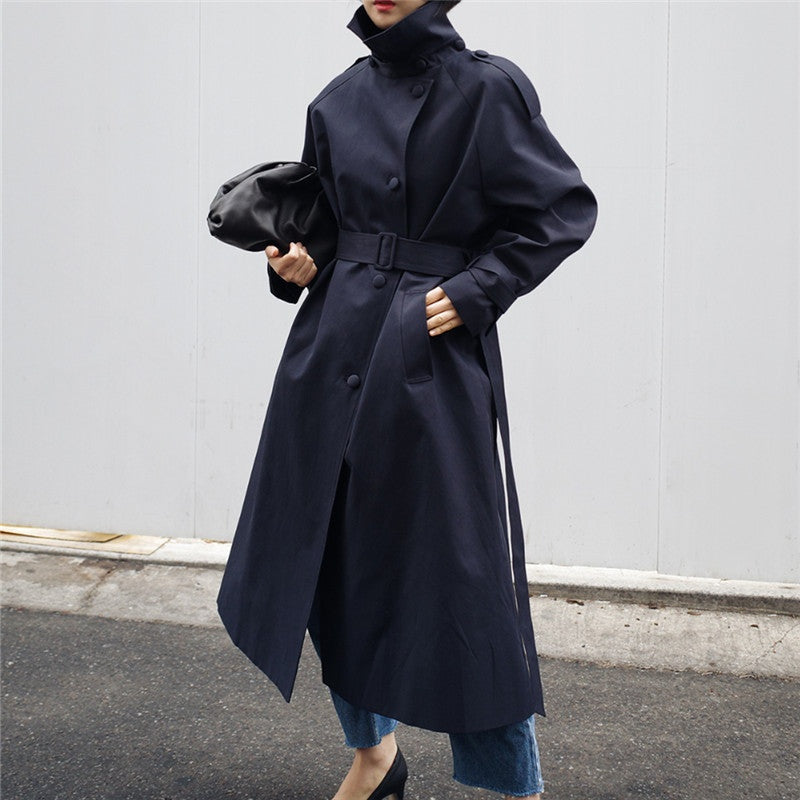 Joséphine | Trench Long Femme Col Montant Ceinture