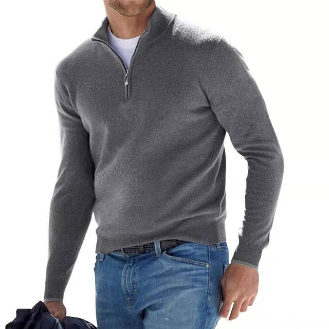 Jules | Pull Zippé en Laine Homme Col Montant Manches Longues