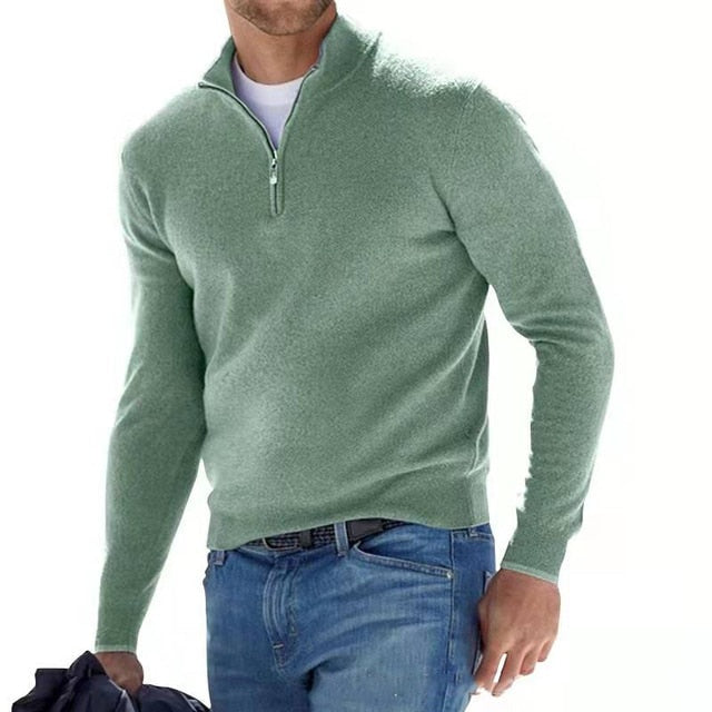 Jules | Pull Zippé en Laine Homme Col Montant Manches Longues