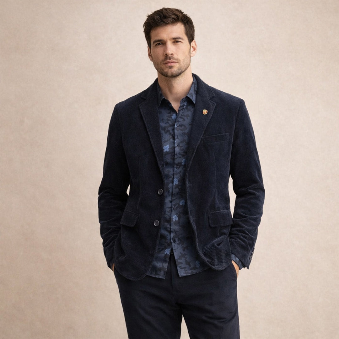 Julien | Blazer en Velours Côtelé Homme Coupe Ajustée Doublure Imprimée