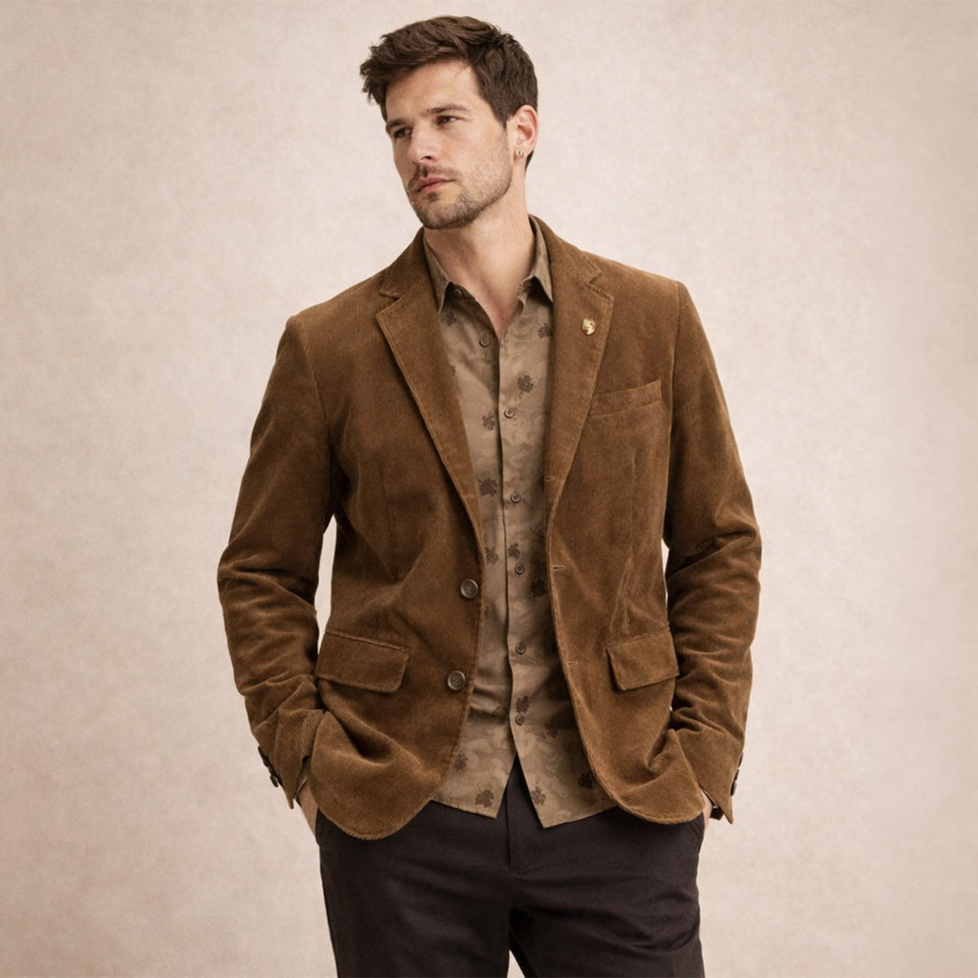 Julien | Blazer en Velours Côtelé Homme Coupe Ajustée Doublure Imprimée