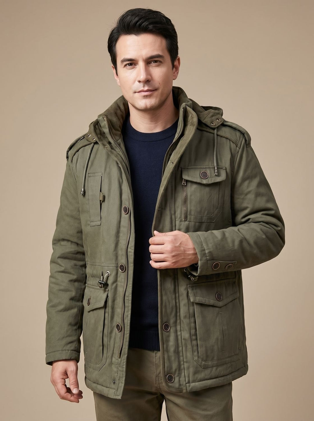 Julien | Parka Homme Hiver à Capuche Amovible Poches Multiples