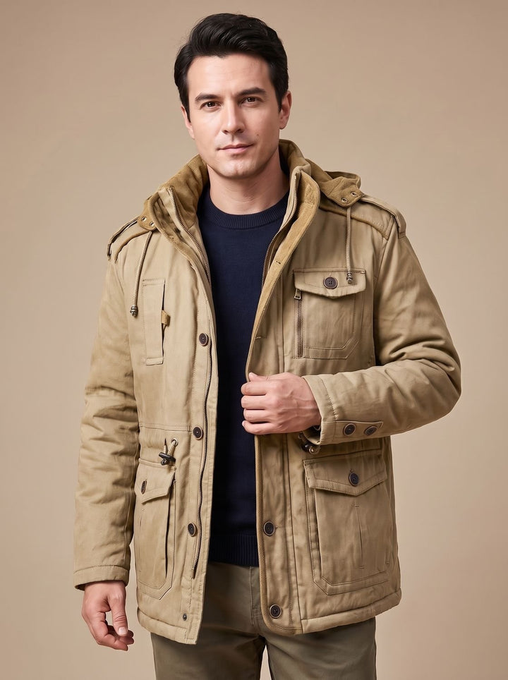 Julien | Parka Homme Hiver à Capuche Amovible Poches Multiples