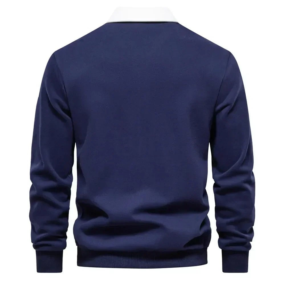 Julien | Pull Polo Homme Manches Longues Col Contrasté