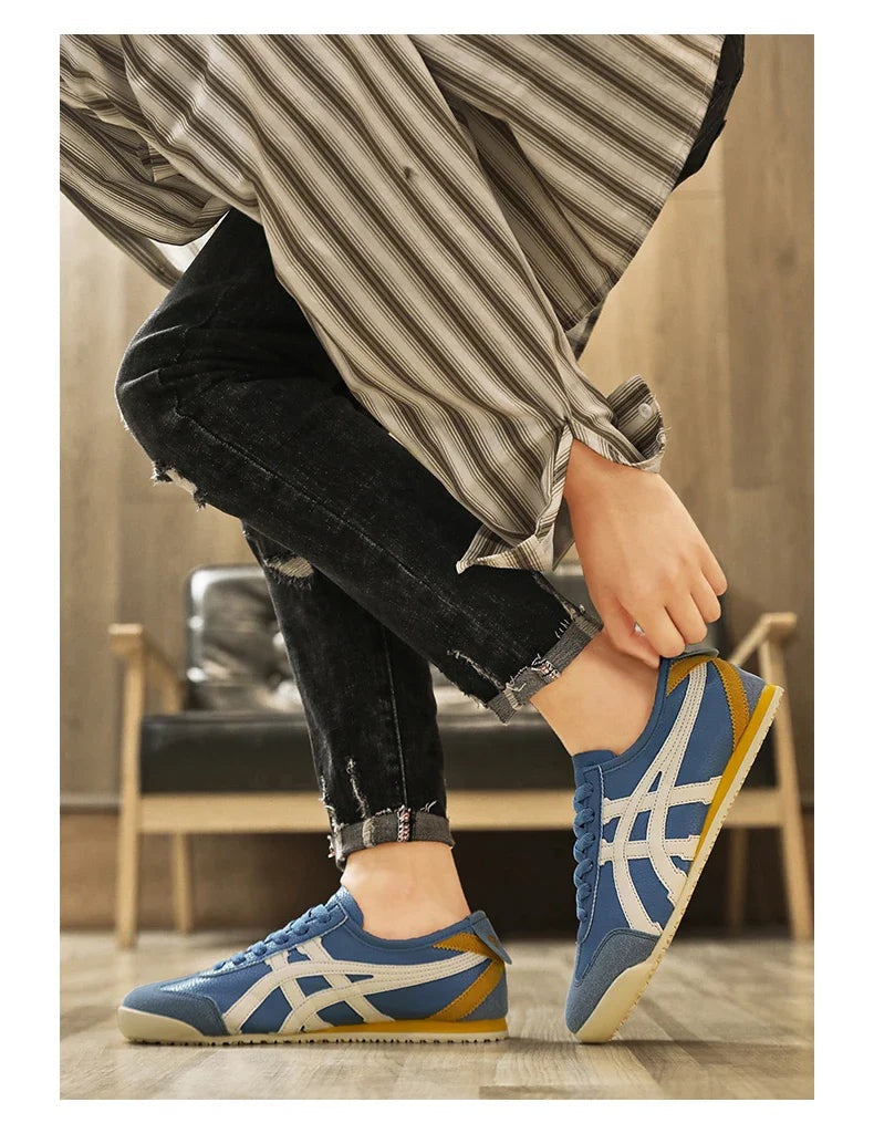 Julien | Sneakers Rétro Homme Cuir Daim Bandes Contrastées