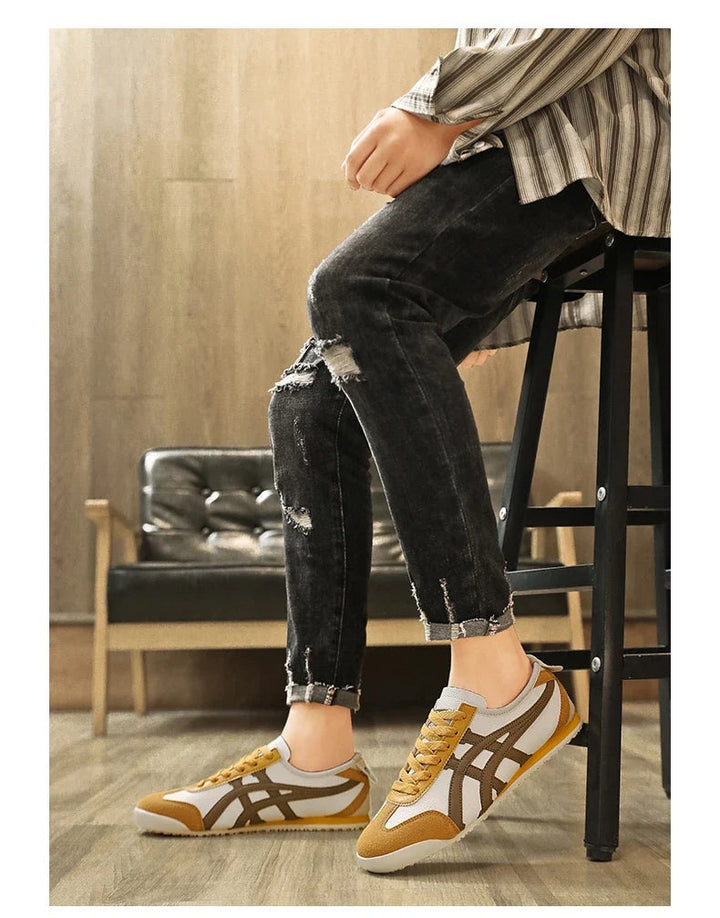 Julien | Sneakers Rétro Homme Cuir Daim Bandes Contrastées