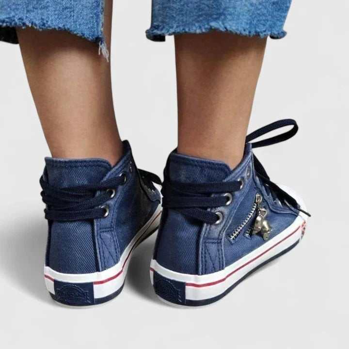 Léa | Baskets Montantes en Jean Femme Lacets Zip Latéral