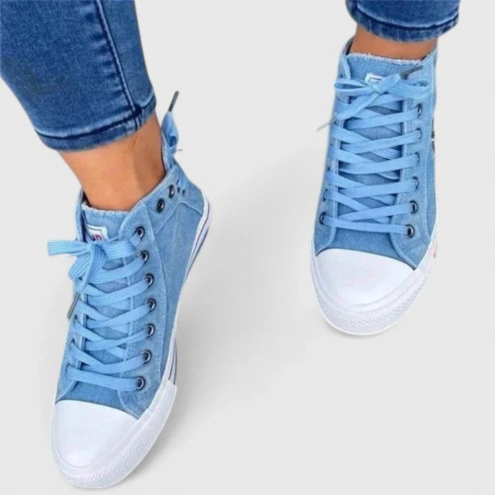 Léa | Baskets Montantes en Jean Femme Lacets Zip Latéral