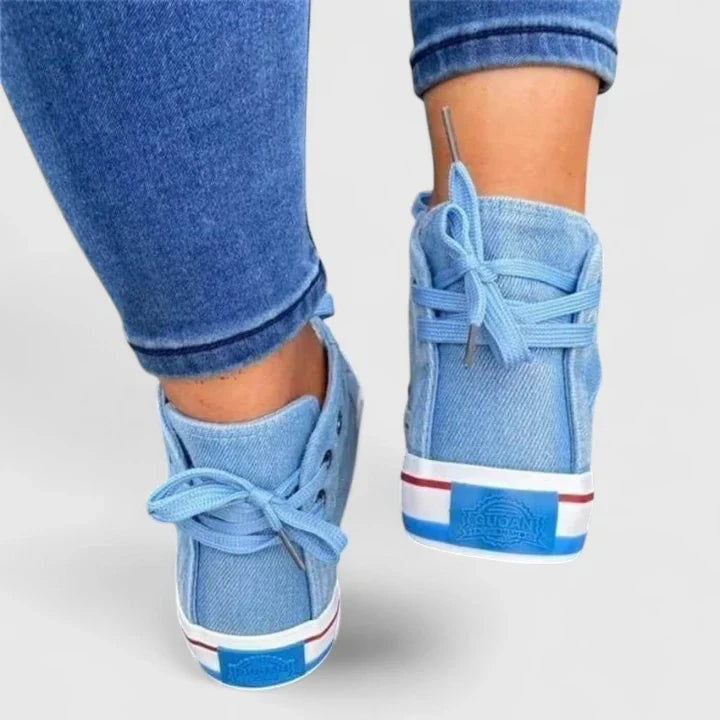 Léa | Baskets Montantes en Jean Femme Lacets Zip Latéral