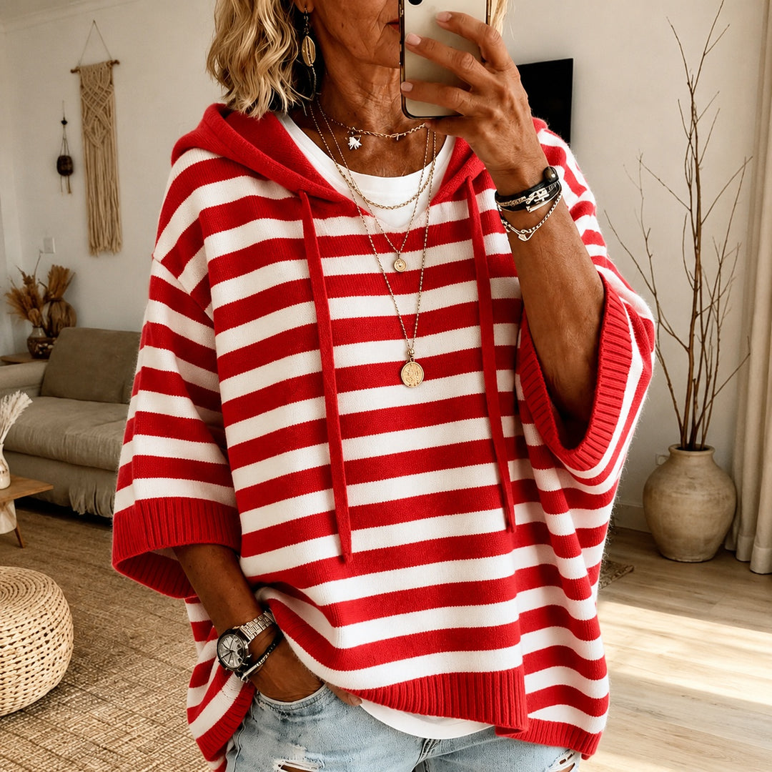 Léa | Pull Rayé Femme à Capuche Oversize Maille