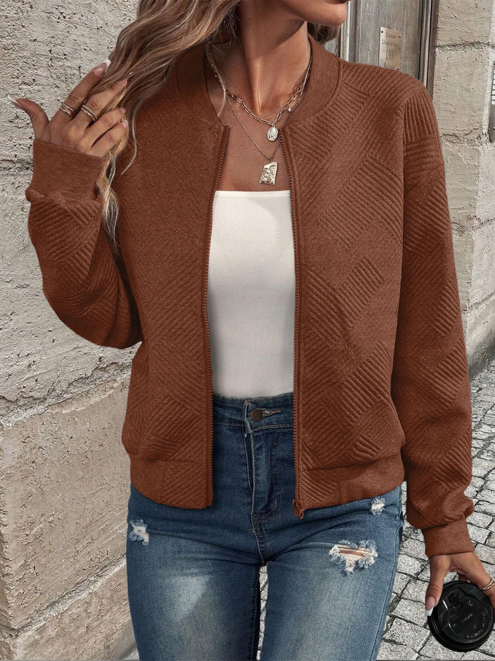 Léa | Veste Bomber Femme Tricot Zippée Texturée