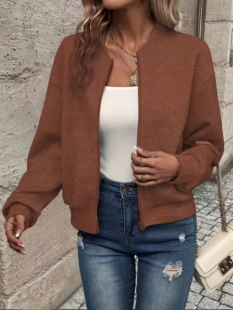 Léa | Veste Bomber Femme Tricot Zippée Texturée