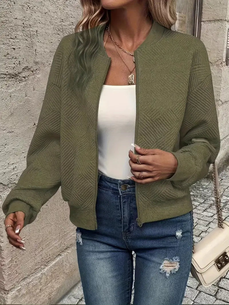 Léa | Veste Bomber Femme Tricot Zippée Texturée