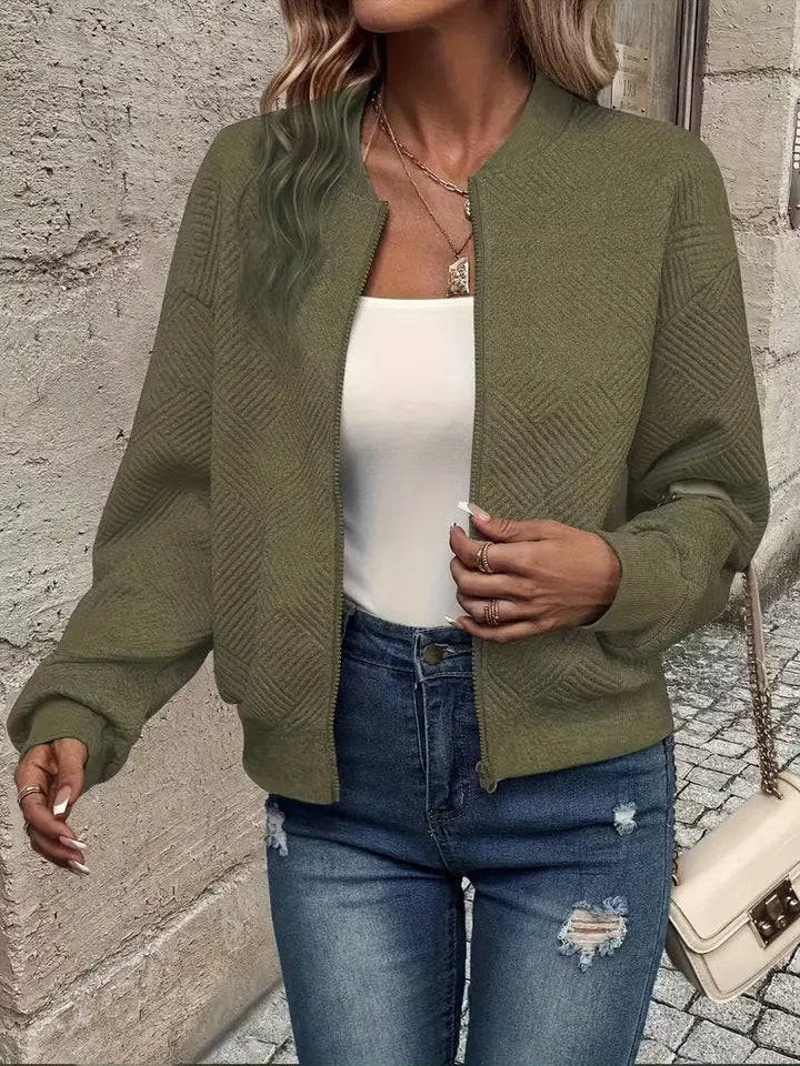 Léa | Veste Bomber Femme Tricot Zippée Texturée