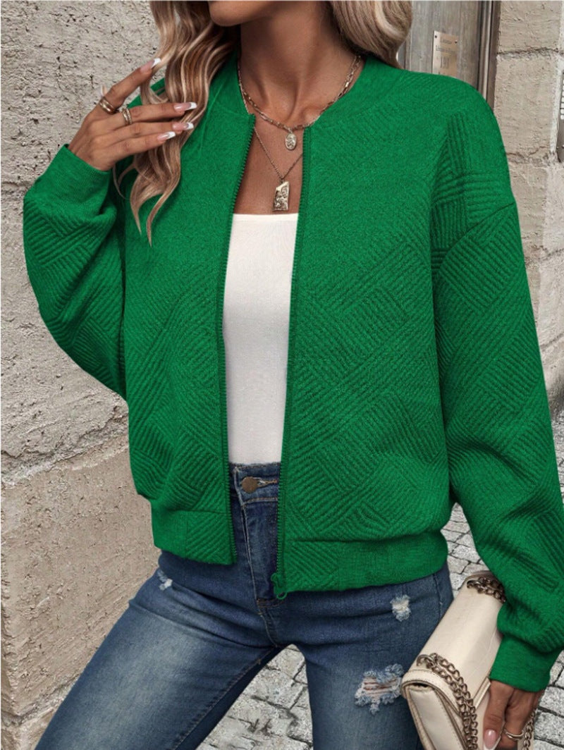 Léa | Veste Bomber Femme Tricot Zippée Texturée