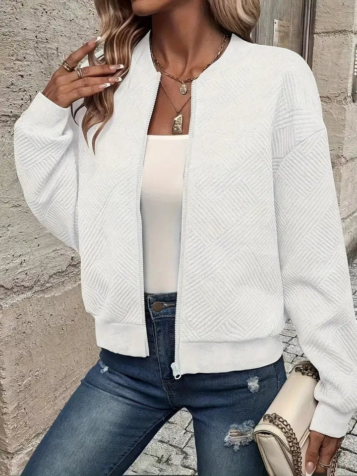 Léa | Veste Bomber Femme Tricot Zippée Texturée