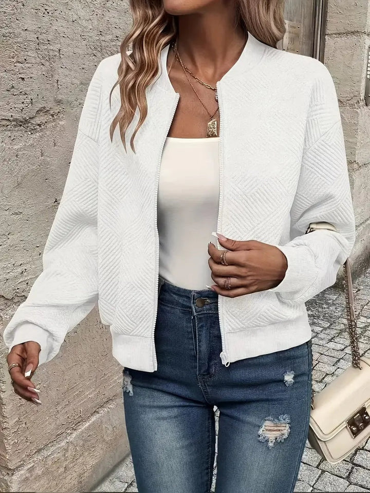 Léa | Veste Bomber Femme Tricot Zippée Texturée