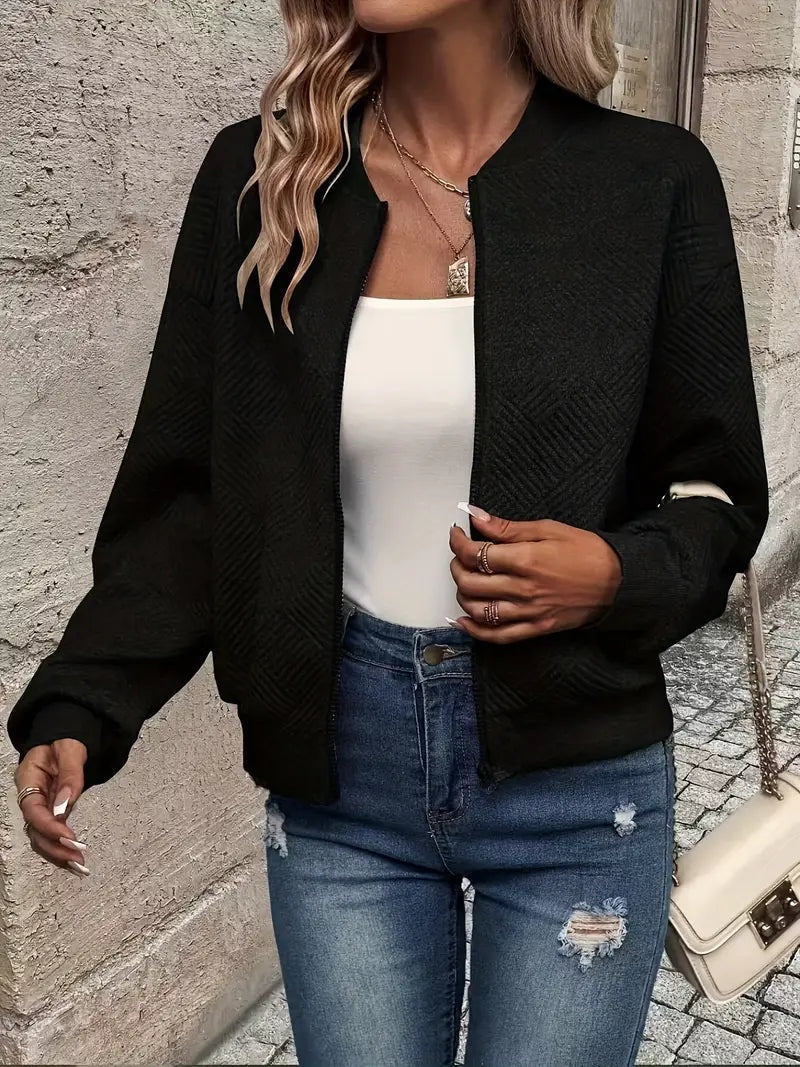 Léa | Veste Bomber Femme Tricot Zippée Texturée