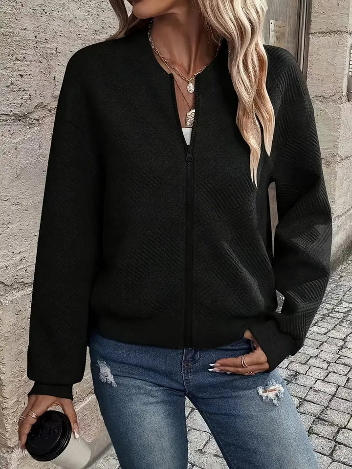 Léa | Veste Bomber Femme Tricot Zippée Texturée