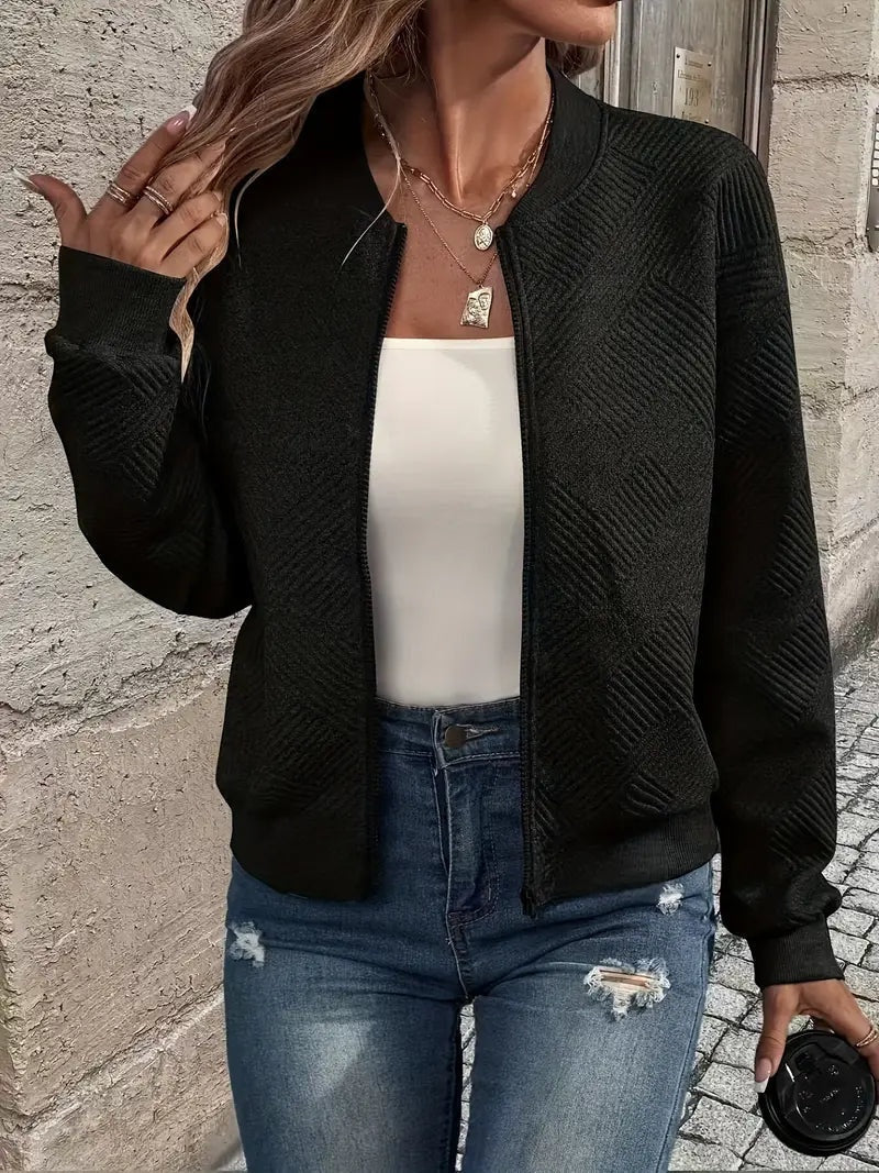 Léa | Veste Bomber Femme Tricot Zippée Texturée