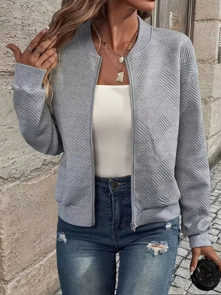 Léa | Veste Bomber Femme Tricot Zippée Texturée