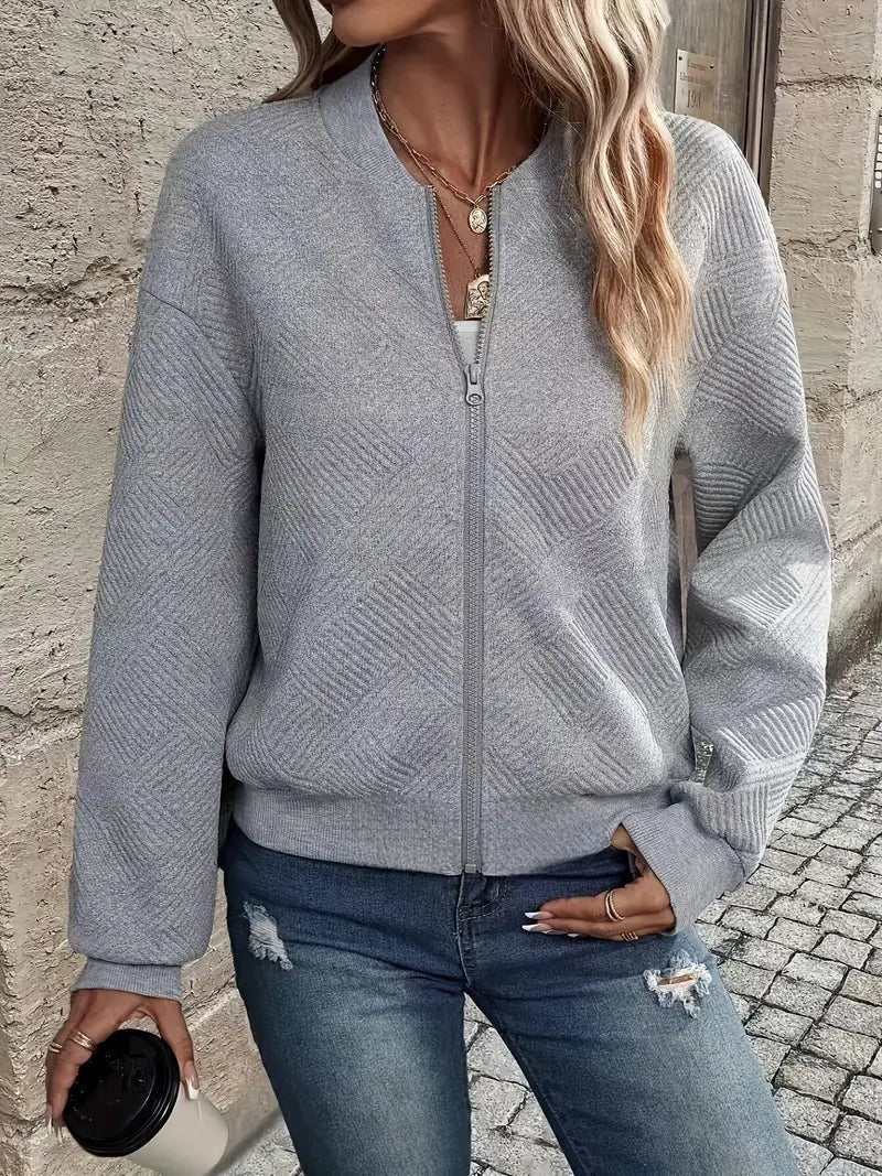 Léa | Veste Bomber Femme Tricot Zippée Texturée