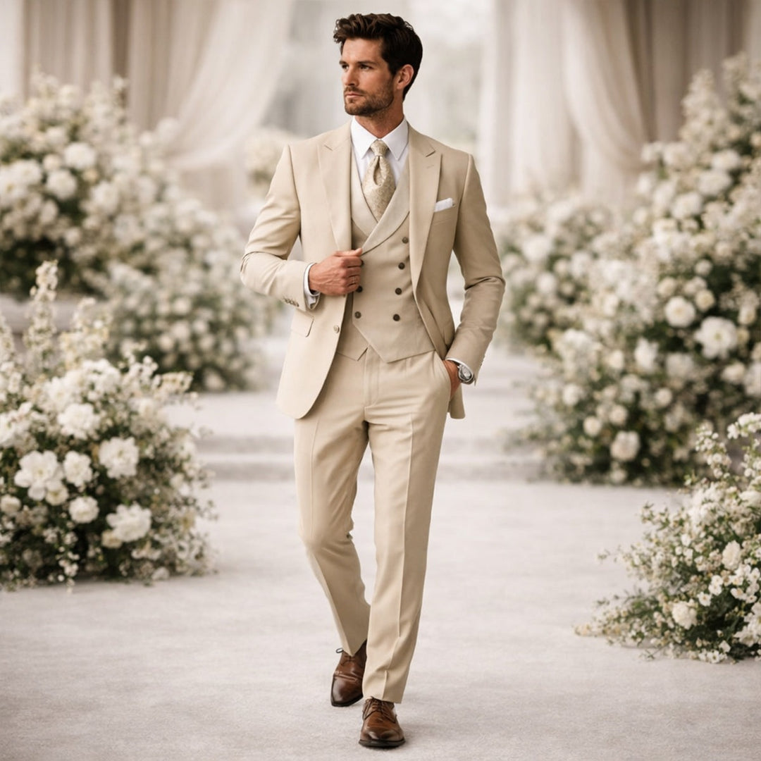 Léo | Costume 3 Pièces Homme Slim Fit Mariage Gilet Croisé