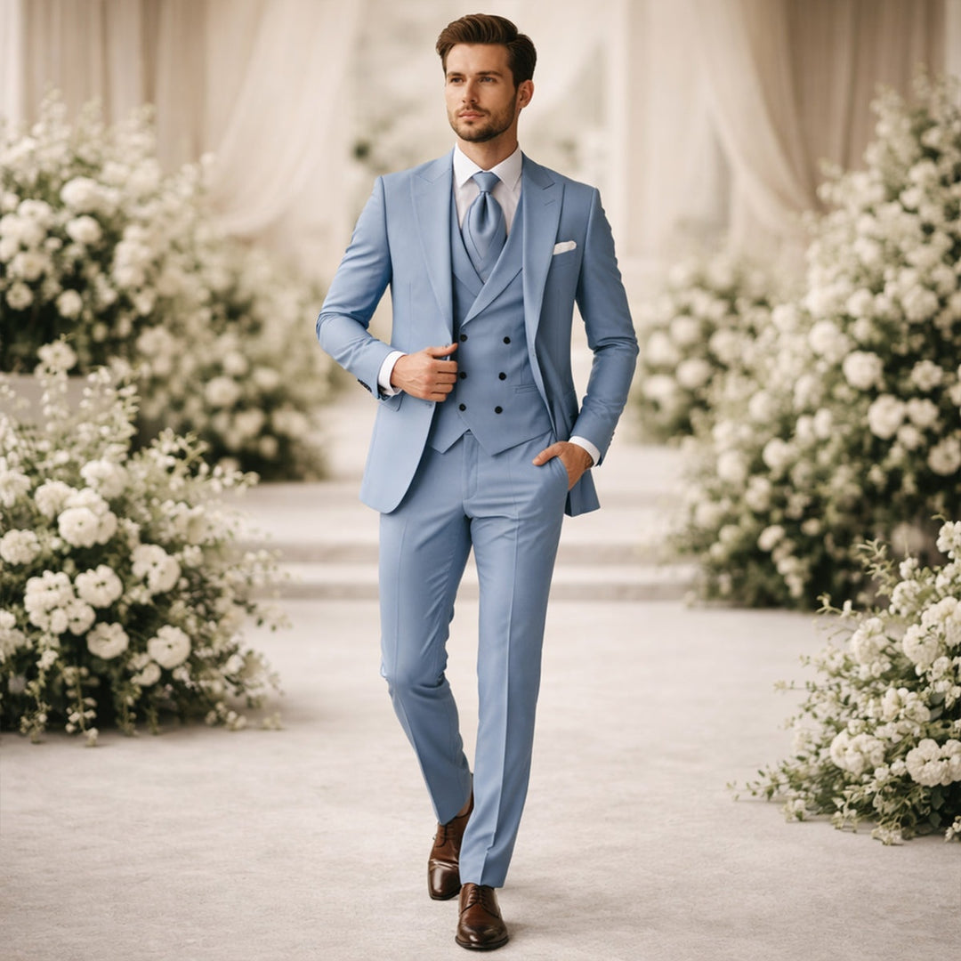 Léo | Costume 3 Pièces Homme Slim Fit Mariage Gilet Croisé