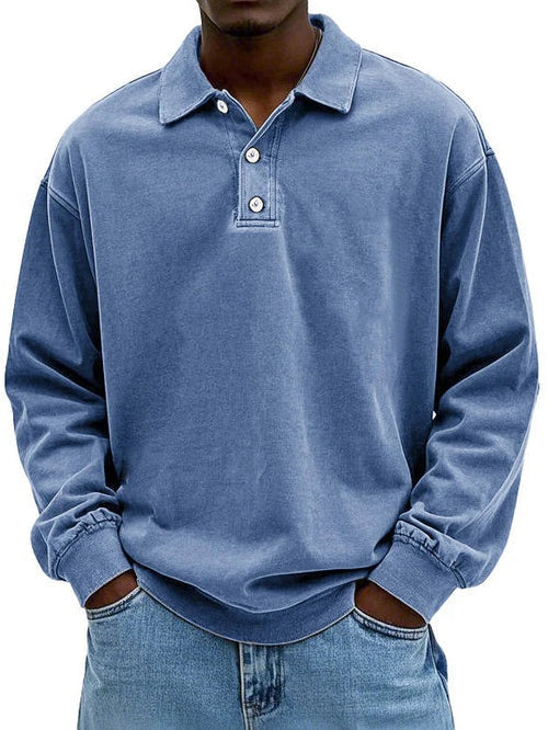 Léo | Polo Sweat Homme Manches Longues Col Boutonné