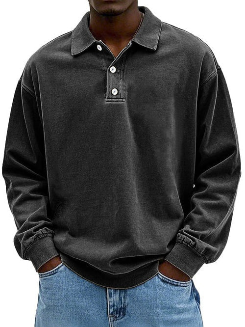 Léo | Polo Sweat Homme Manches Longues Col Boutonné
