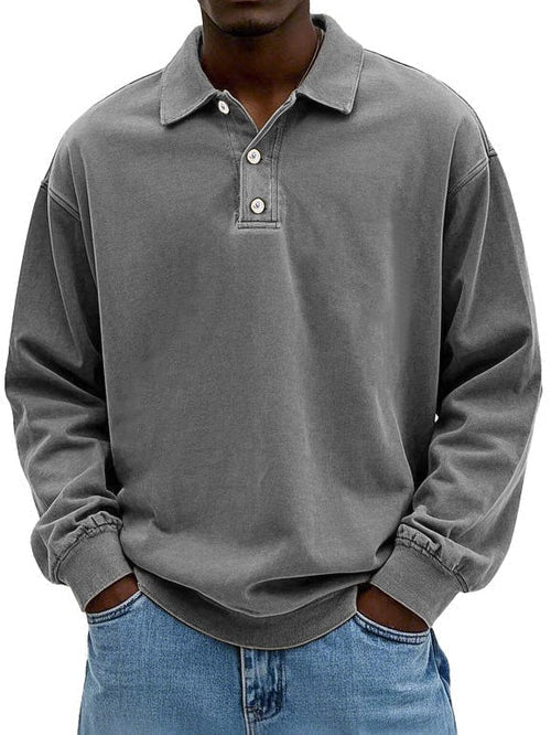 Léo | Polo Sweat Homme Manches Longues Col Boutonné