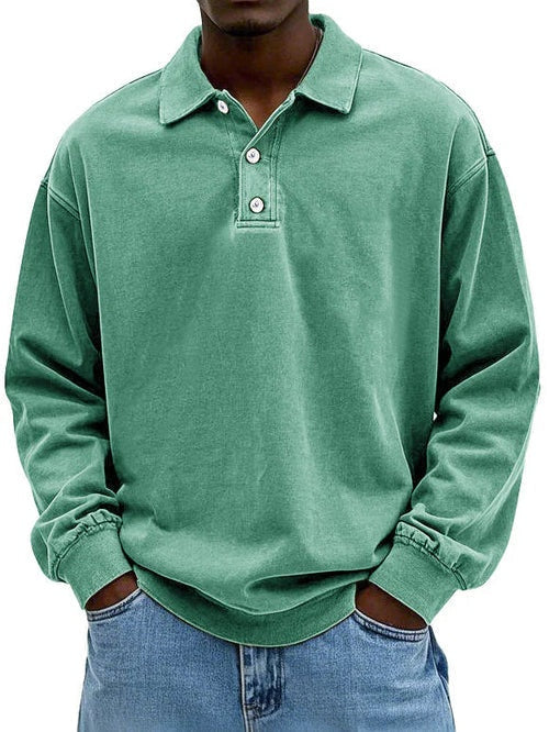 Léo | Polo Sweat Homme Manches Longues Col Boutonné