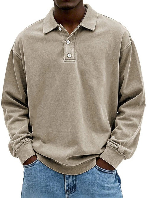 Léo | Polo Sweat Homme Manches Longues Col Boutonné